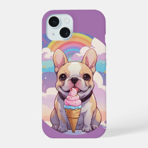 Kawaii French Bulldog Ice cream Rainbow iPhone 15 Case