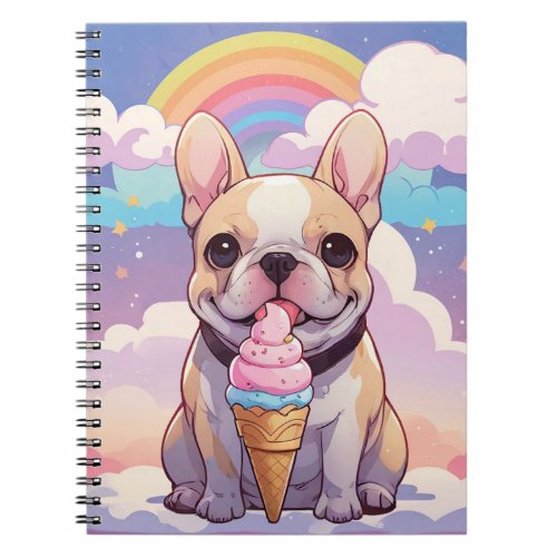 Kawaii French Bulldog Ice cream Rainbow Notebook