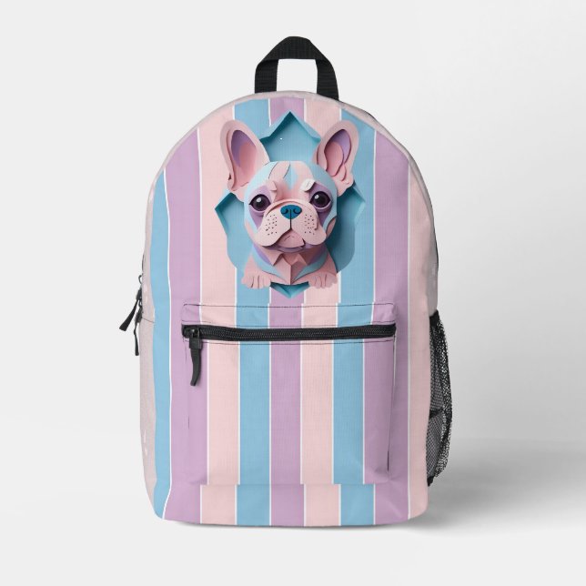 Kawaii French Bulldog Pastel Paper Cutting Art Printed Backpack (Front)