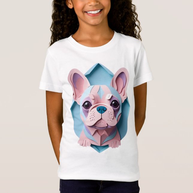 Kawaii French Bulldog Pastel Paper Cutting Art T-Shirt (Front)