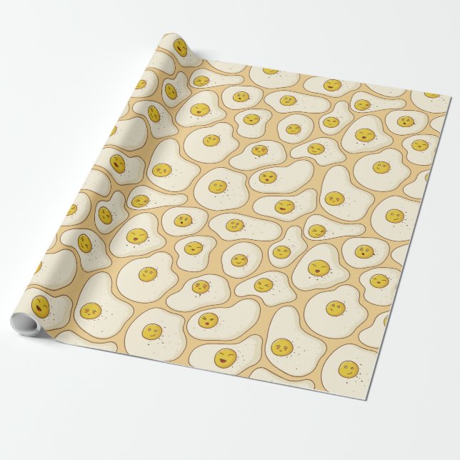 Kawaii Fried Eggs Pattern Wrapping Paper (Unrolled)