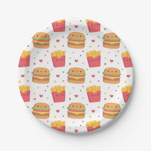 Kawaii Fries and Burger Pattern Paper Plates