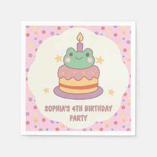 Kawaii Frog Birthday Cake Custom Napkins