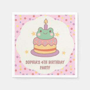 Kawaii Frog Birthday Cake Custom Napkins