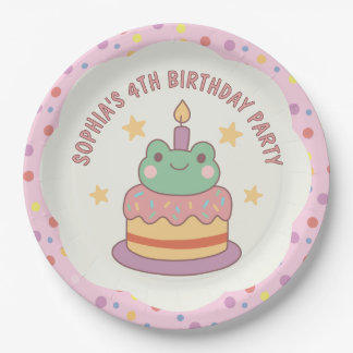 Kawaii Frog Birthday Cake Custom Paper Plates