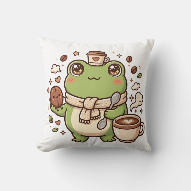 Kawaii Frog Coffee Pillow (Front)