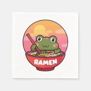 Kawaii frog eating ramen napkins