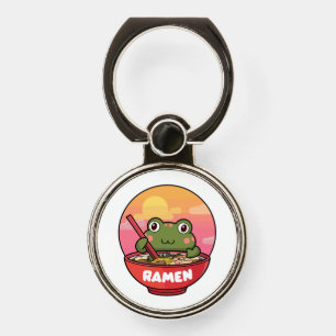 Kawaii frog eating ramen phone ring stand