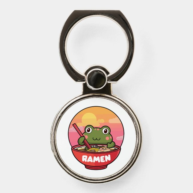 Kawaii frog eating ramen phone ring stand (Front)