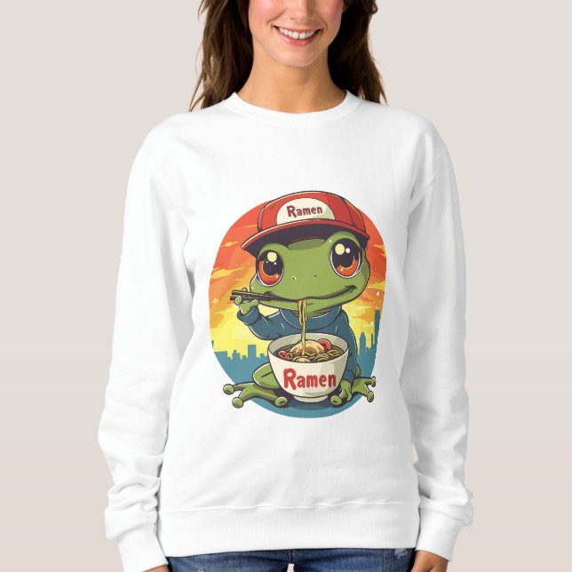 Kawaii frog eating ramen sweatshirt (Front)