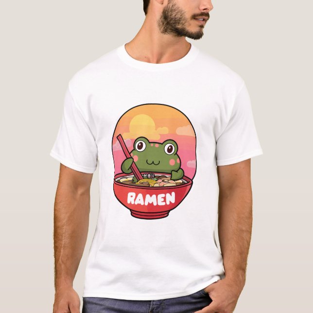 Kawaii frog eating ramen T-Shirt (Front)