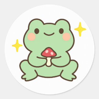 Kawaii Frog Holding Mushroom Sticker