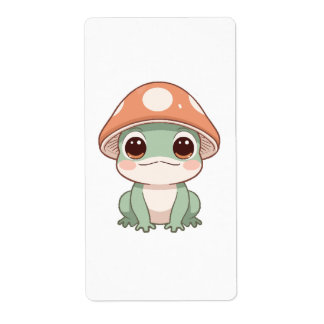 Kawaii Frog in Mushroom Hat Label