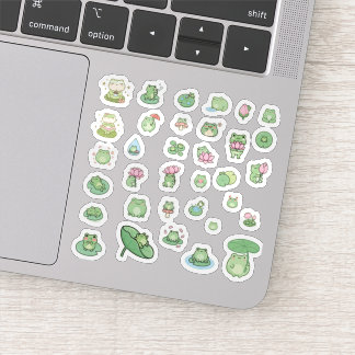 Kawaii Frog & Lotus Flower Vinyl Stickers