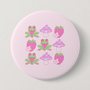 Kawaii Frog, Mushroom, and Strawberry Button