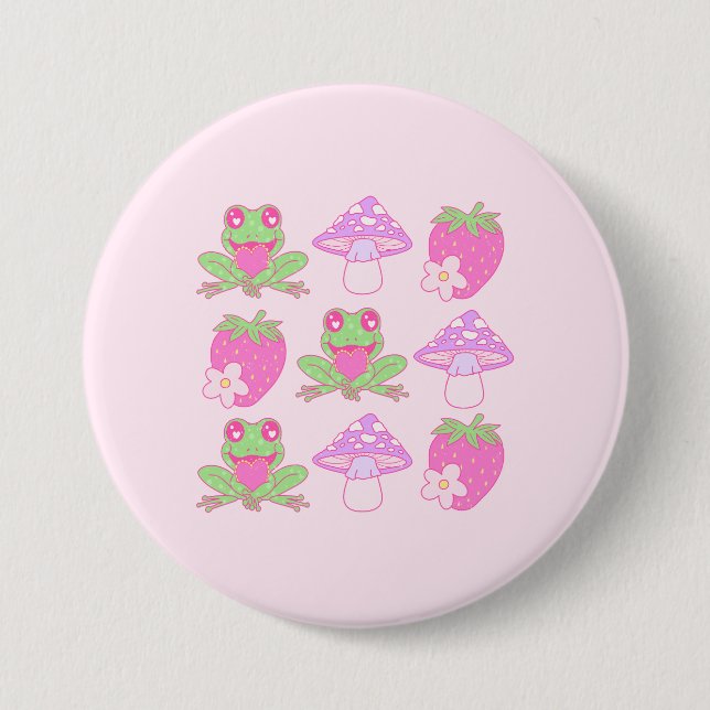 Kawaii Frog, Mushroom, and Strawberry Button (Front)