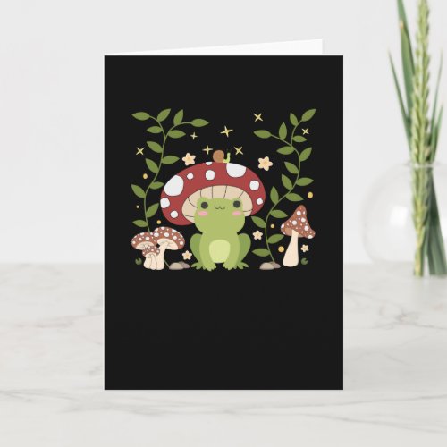 Kawaii Frog Mushroom Hat Cottagecore Aesthetic Card