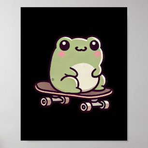 Kawaii Frog On A Skateboard Funny Skateboarding Poster