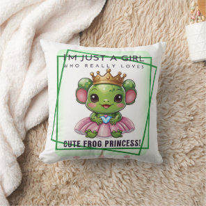 Kawaii Frog Princess Print Throw Pillow