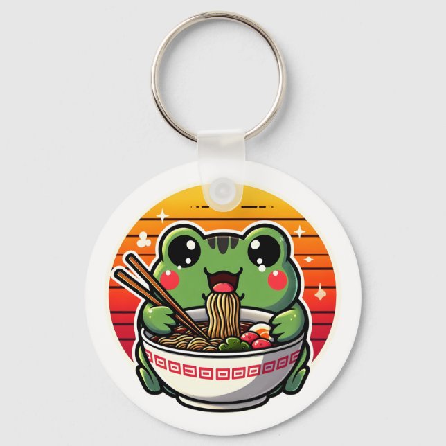 Kawaii Frog Slurping Ramen Noodles Colorful Anime  Keychain (Front)