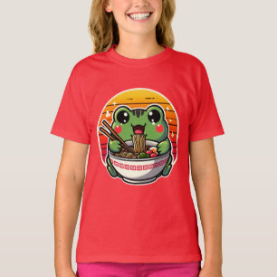 Kawaii Frog Slurping Ramen Noodles Colorful Anime T-Shirt