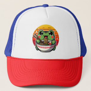 Kawaii Frog Slurping Ramen Noodles Colorful Anime  Trucker Hat