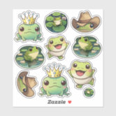 Sweet Kawaii Frog on Lily Pad Sticker, Cute Frog