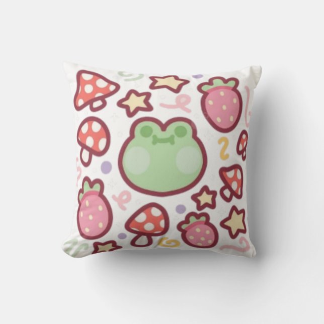 Kawaii frog throw pillow (Front)