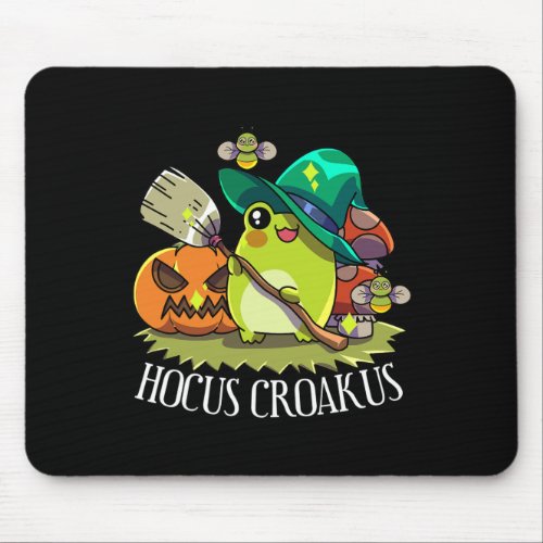 Kawaii Frog Witch Hat Cottagecore Aesthetic Hocus  Mouse Pad