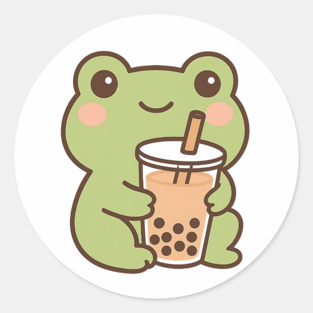 Kawaii Frog With Bubble Tea Sticker (Front)