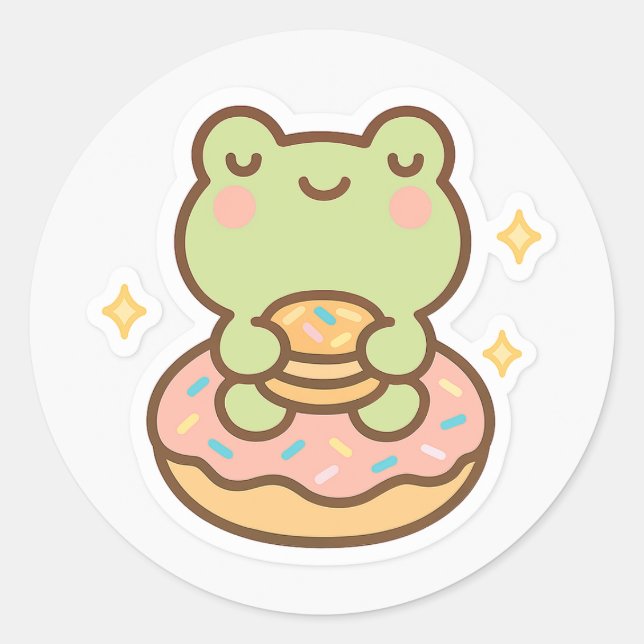 Kawaii Frog with Donut Sticker (Front)