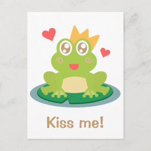 Kawaii frog with sparkling eyes and crown postcard