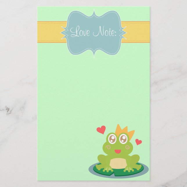 Kawaii frog with sparkling eyes on a lily pad stationery (Front)