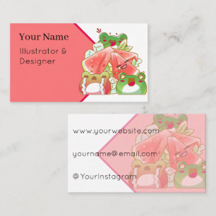 Kawaii Frogs and Fresh Watermelon - Summer Aesthet Business Card