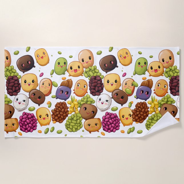 Kawaii Fruit Splash Beach Towel (Front)