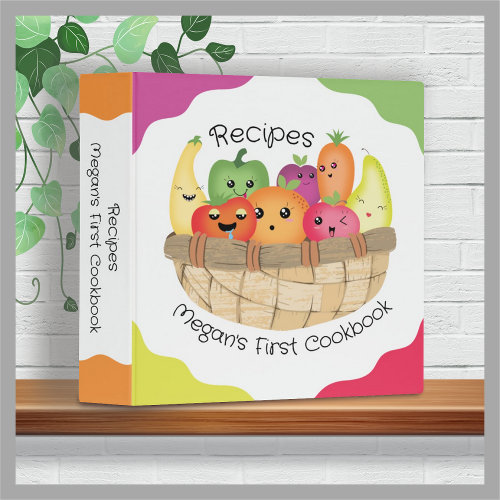kawaii fruits vegetables kids recipe cookbook 3 ring binder