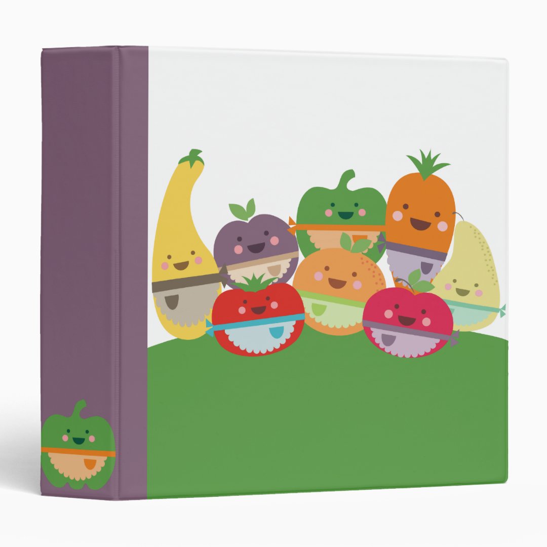 kawaii fruits vegetables recipe cookbook binder | Zazzle