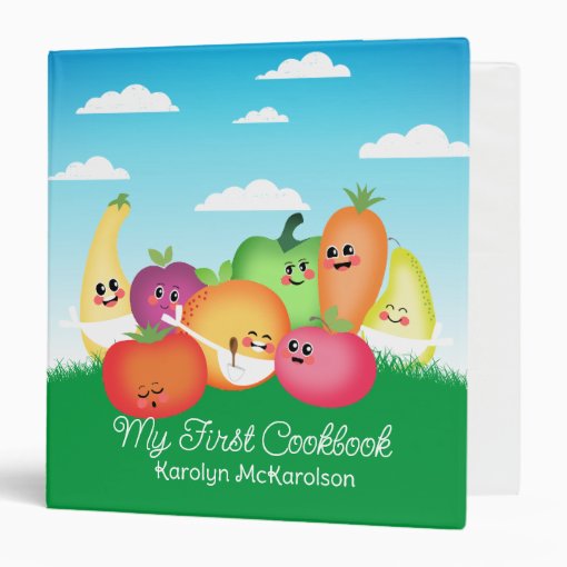 kawaii fruits vegetables recipe cookbook binder | Zazzle