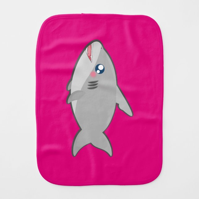 Kawaii, fun and funny sharky shark baby burp cloth (Front)