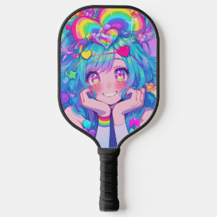 Kawaii Fun Rainbow Anime Girl Carbon Fiber Pickleball Paddle