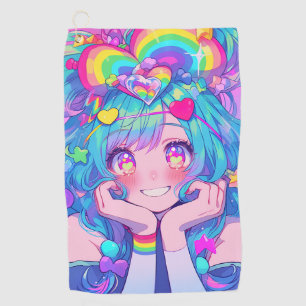Kawaii Fun Rainbow Anime Girl Golf Towel
