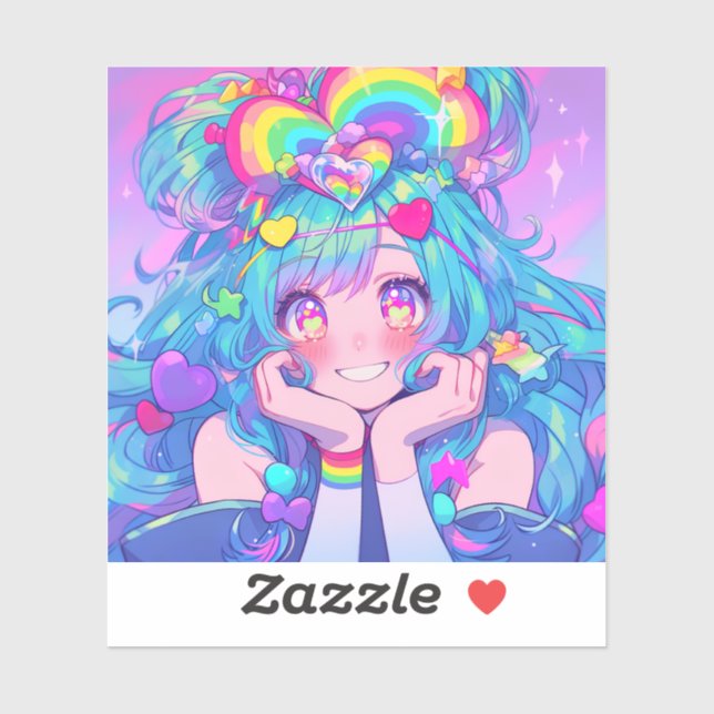Kawaii Fun Rainbow Anime Girl Sticker (Sheet)