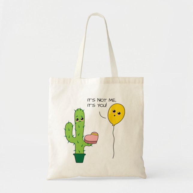 Kawaii Funny Brokenhearted Cartoon Cactus Tote Bag (Front)