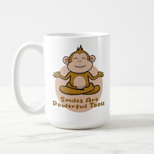 Kawaii funny brown monkey smiling and doing yoga  coffee mug