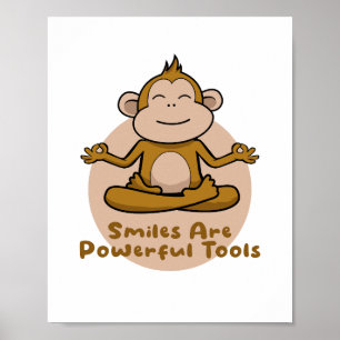 Kawaii funny brown monkey smiling and doing yoga  poster