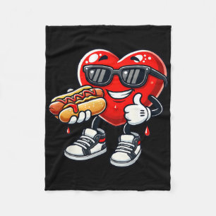 Kawaii Funny Heart Eating Hot Dog Valentine's Febr Fleece Blanket