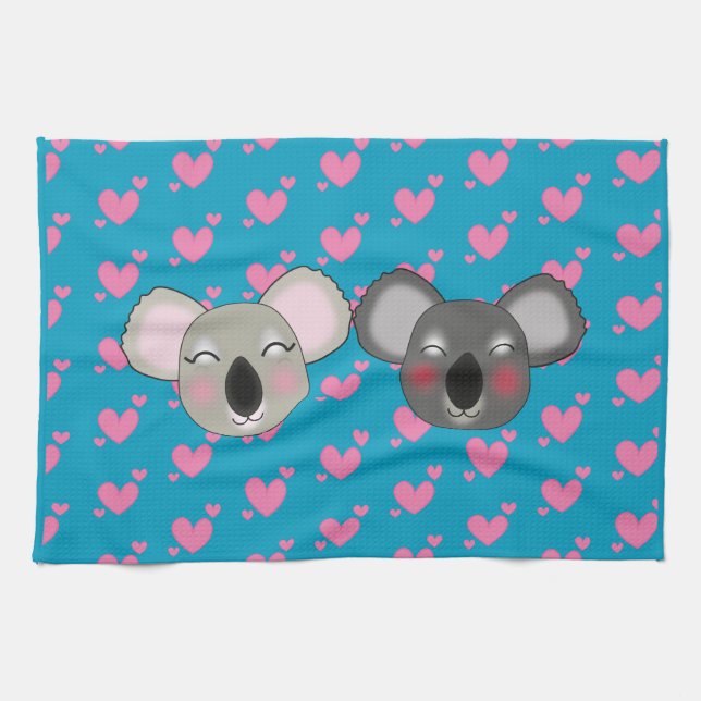 Kawaii funny koalas in love kitchen towel (Horizontal)