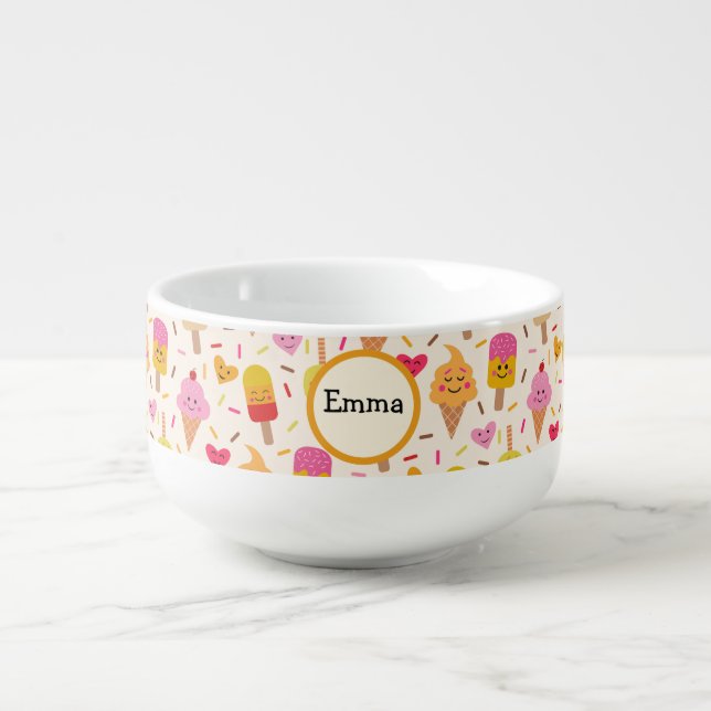 Kawaii Funny Personalized ice Cream  bowl  (Front)