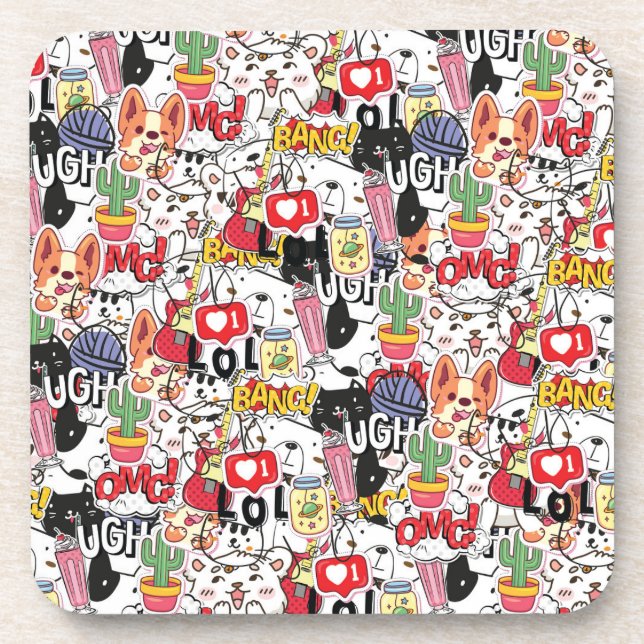 kawaii funny pet design - cute animal lover  beverage coaster (Front)