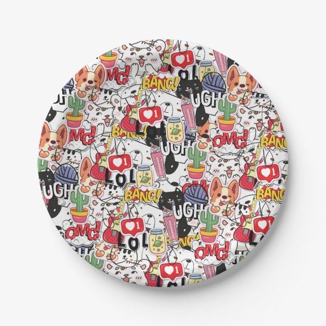 kawaii funny pet design - cute animal lover  paper plates (Front)